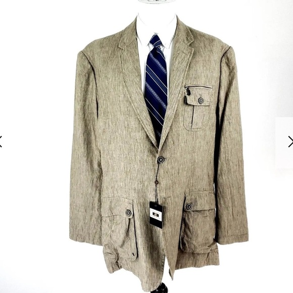 Joseph abboud 100% Linen sport coat 2 button blazer Tan Birdsey size XL NWT